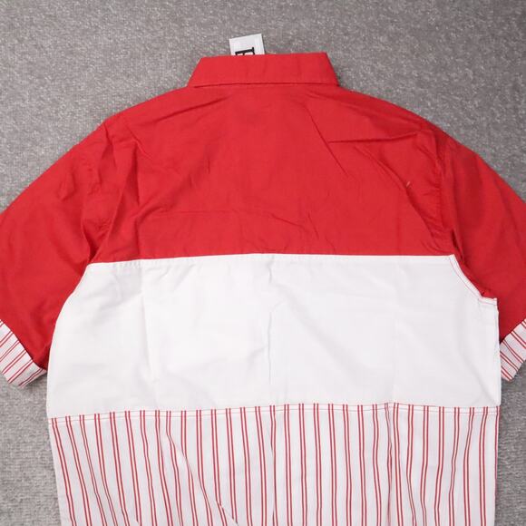 VTG 80s 90s Award Deadstock Medium Red White Striped Short Sleeve Collared Shirt - Picture 9 of 9
